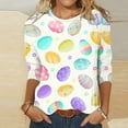thumbnail image 2 of Savings Easter 3/4 Sleeve Round Neck Shirts Women Casual Cute Print Tee Summer Lightweight Pullover Tops (S, White), 2 of 5
