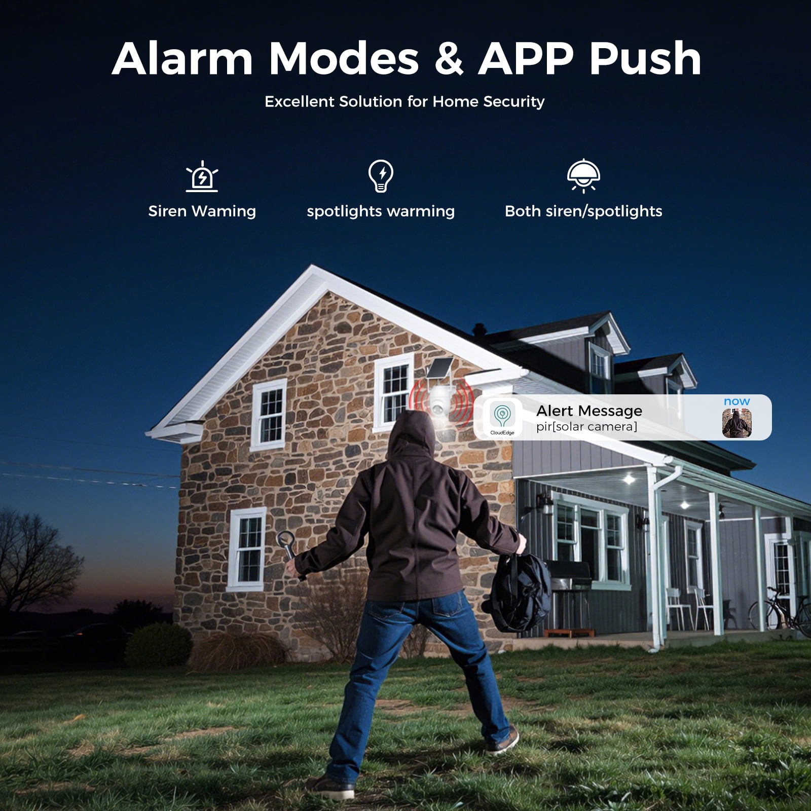 Security Cameras Wireless Outdoor WiFi, Solar Battery Powered, 360° View, AI Human Detection, Color Night Vision, 2-Way Audio, Real-Time Alerts, IP66 Waterproof, SD/Cloud Storage Black