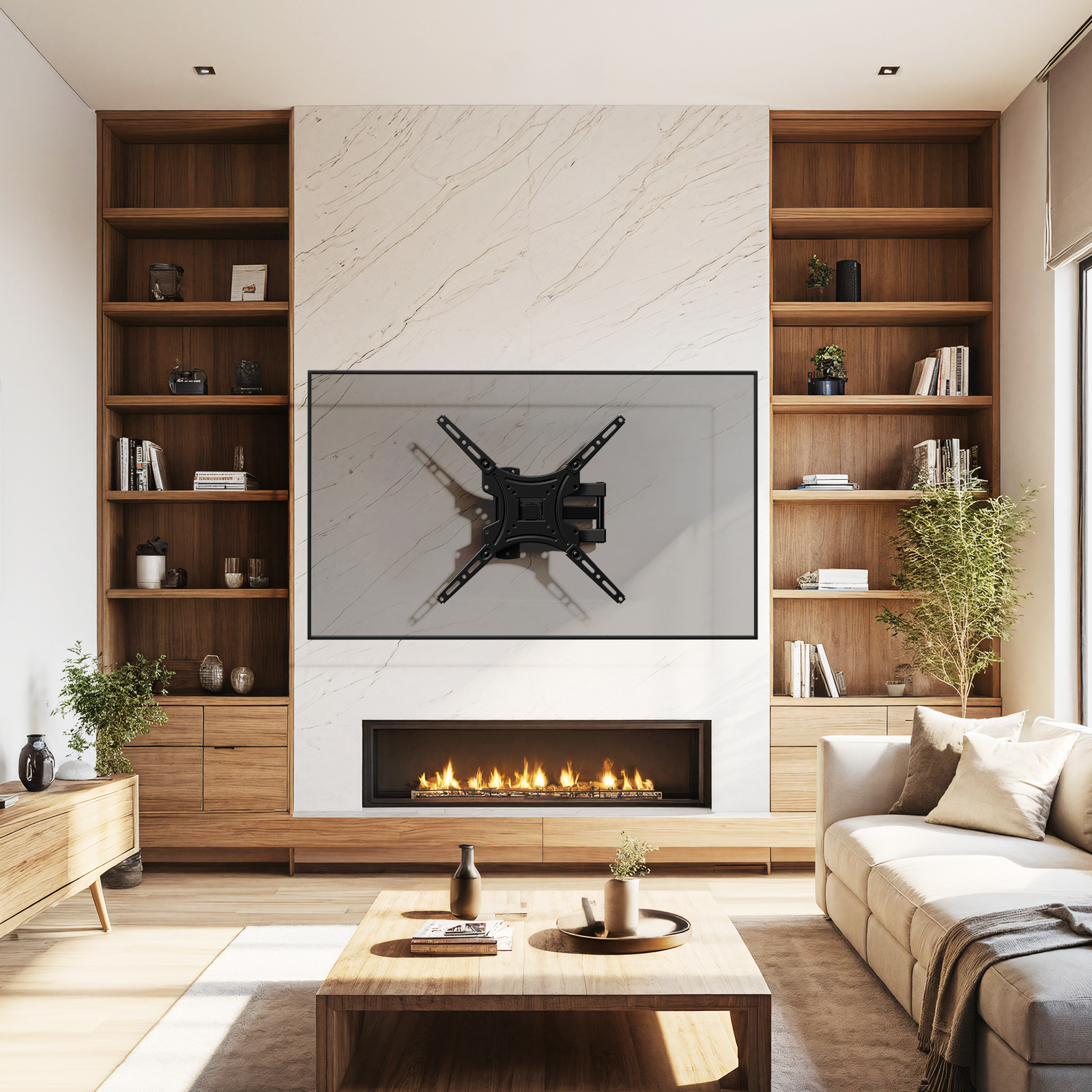 Full Motion TV Wall Mount for 13-55 in Flat Curved Screen TVs, Articulating Arms Swivels Tilts Extension Rotation, Max 400x400mm