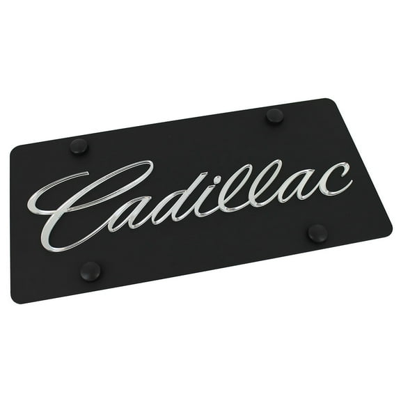 Cadillac Script License Plate (Silver on Black)