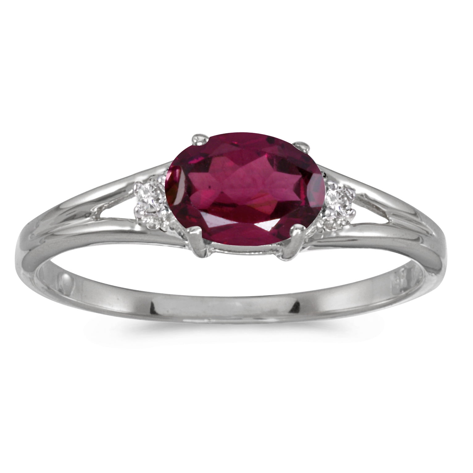 14k White Gold Oval Rhodolite And Diamond Ring