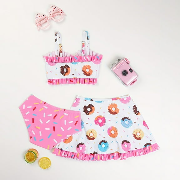 RTKFRFL Toddler Girl Swimsuit 3 Piece Summer Bikini Tankini Sets With Cover Up Skirt For 3 12 Years Bathing Suit Beachwear Swimwear