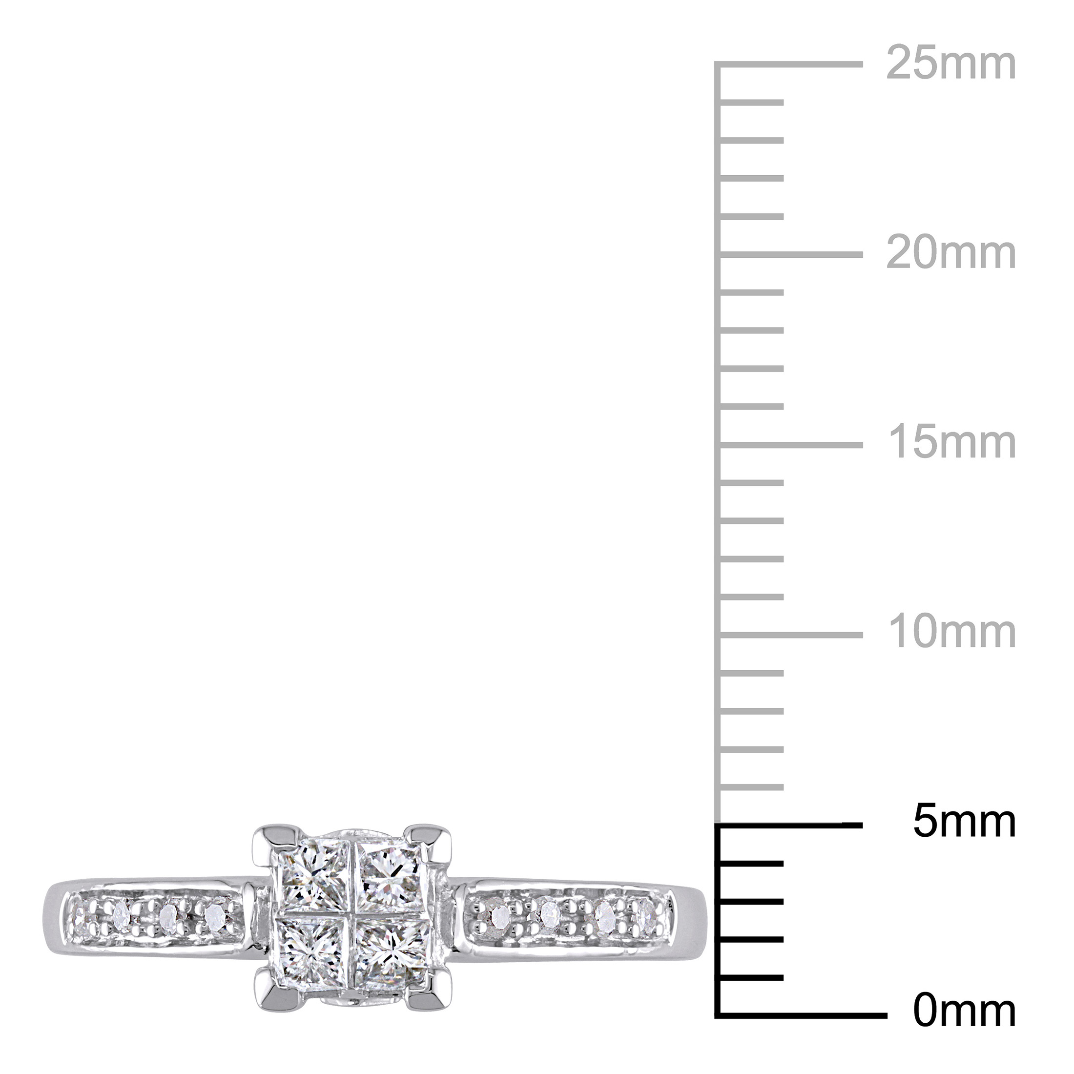 Everly Women's 1/4 Carat TDW Princess and Round-Cut Diamond 10kt White Gold Solitaire Style Bridal Engagement Ring with Invisible Quad Setting and Pave setting on Band (G-H, I2-I3) - image 3 of 9