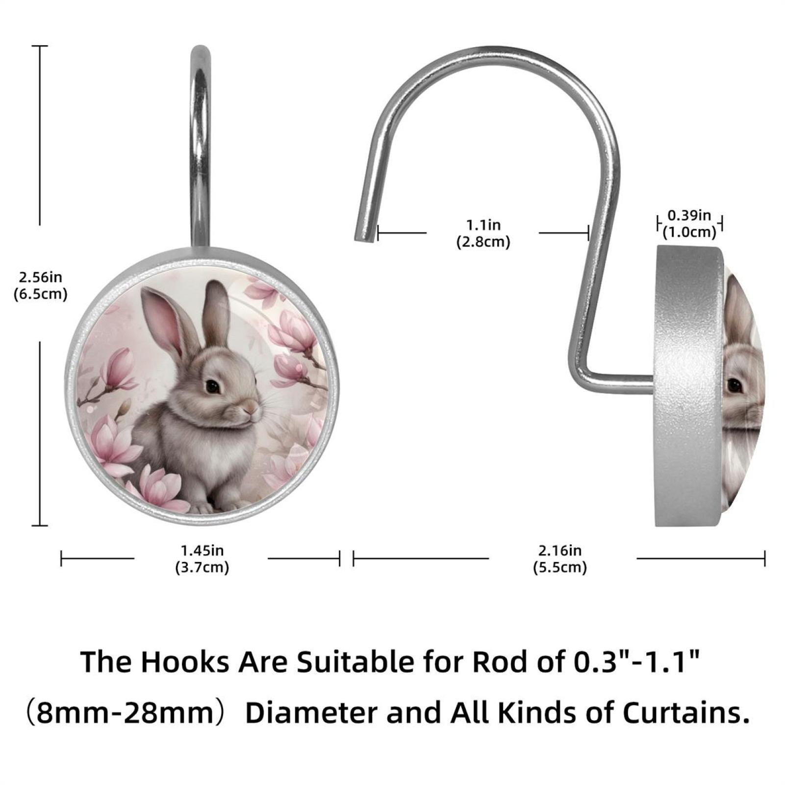 Imobaby 12 Pcs Metal Shower Curtain Hooks Rust Proof for Shower Curtain Liner - Plum Blossom Happy Little Rabbit