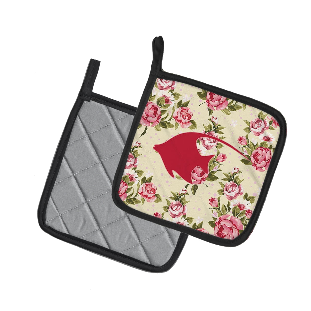 Fish - Angel Fish Shabby Chic Yellow Roses Pair of Pot Holders