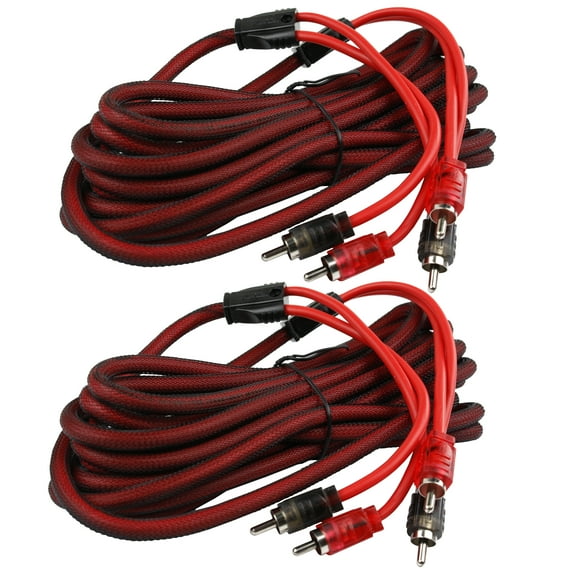 2 Pack 20 Ft 2 Channel RCA Cable Interconnect Pack Set Noise Rejection DS18 R20