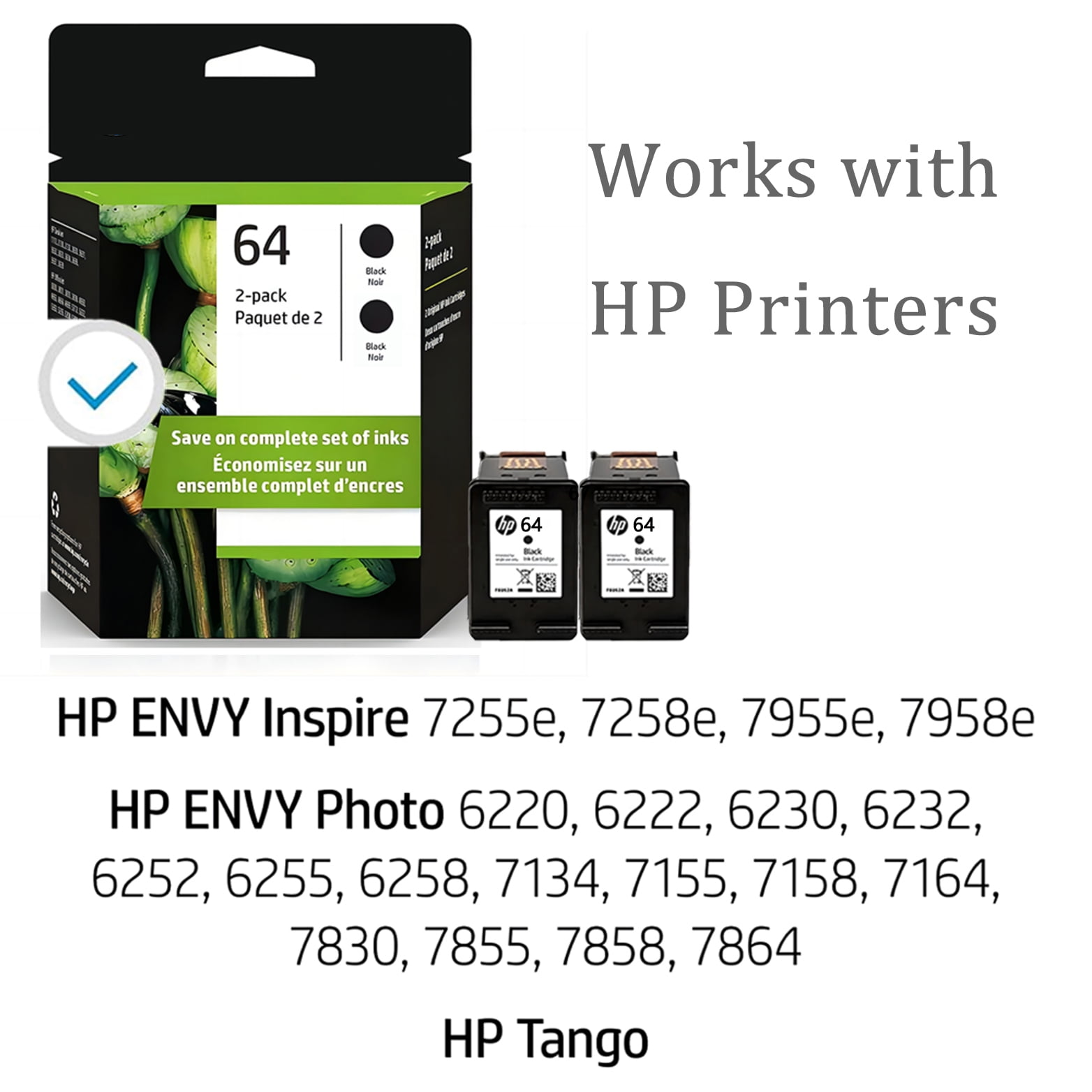 64 Black Ink Cartridges for HP 64 Ink Cartridges Combo Pack Compatible for HP Printer Ink 64 (2 Black) Printer
