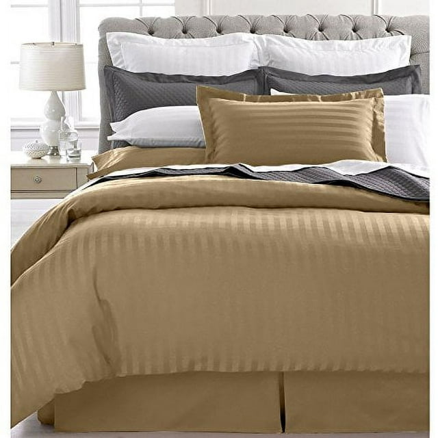 Ultra Doux 1800 Series Ensemble de Couette Rayée 3 Pcs (Très Grand, Taupe)