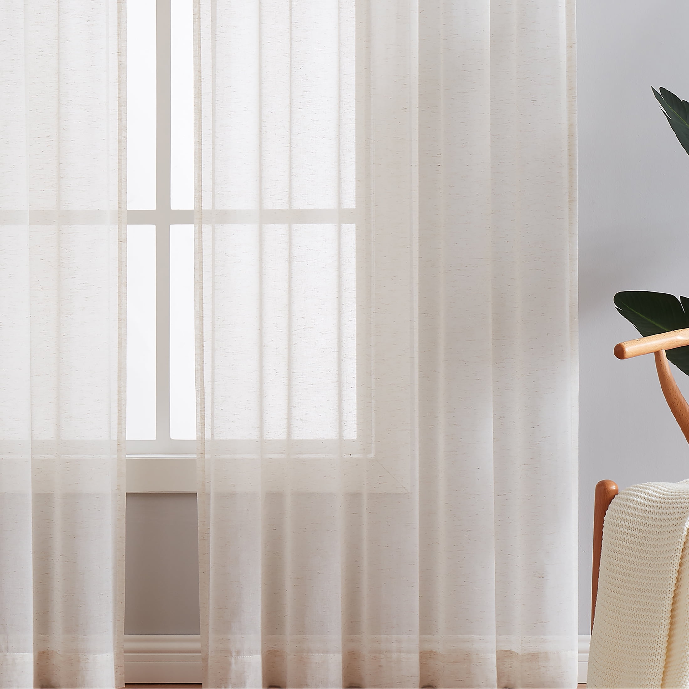 Decoultimatex Falx Linen Sheer Window Curtain Panels for Living Room Vintage Linen Sheer Curtain, Natural, Rod Pocket, 52"x108"x2