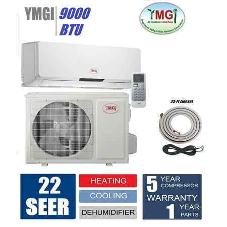 YMGI 9000 BTU 22 SEER DUCTLESS Mini Split AIR Conditioner Heat with Pump 25 Ft Lineset for Home, Condo, Shops,
