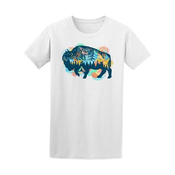 Colorful Watercolor Bison Sketch Tee Men's -Image by Shutterstock