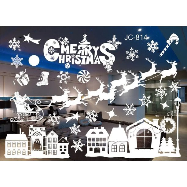 Juego de pegatinas de copos de nieve blancos para ventana, pegatinas de pared de Navidad para habitación de niños, calcomanías navideñas para el hogar, Año Nuevo 2024 Natal, 1 Juego