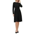thumbnail image 1 of Vestido plisado de mujer Inspire Chic, corte A, con cinturón, casual de negocios, de manga larga, talla XL, negro, 1 of 5