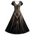 thumbnail image 5 of Dolkfu V-Neck Womens Fall Dresses Short Sleeve Halloween Black Maxi-Length Evening Gown Dresses Flowy Relaxed Fit Geometric Modern Dresses Black,L, 5 of 5