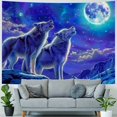 thumbnail image 4 of Creowell  Wolf Tapestry Wolf Howling in the Moon Night Wall Hanging Winter Snow Wolf in Galaxy Starry Sky Blue Purple Wall Art Home Decorations for Bedroom College Dorm 60x50inch, 4 of 6
