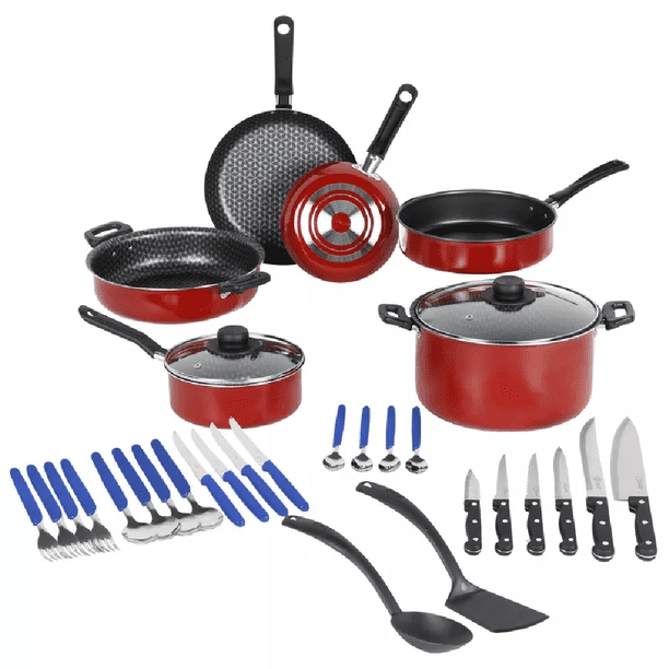 Batería De Aluminio Antiadherente De 32 Piezas Roja Malubero Batería De Cocina