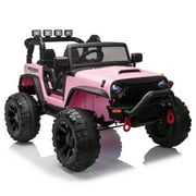 Leadzm Kids Ride On Truck Motorized Car 12V Battery Powered Children Electric Vehicle Pink