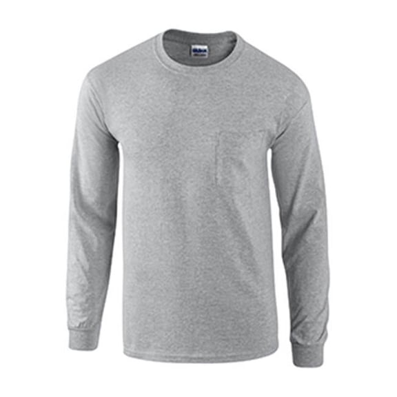 Gildan G2410 Ultra Cotton Adult Long Sleeve Tee With Pocket - Sport Grey- 2X