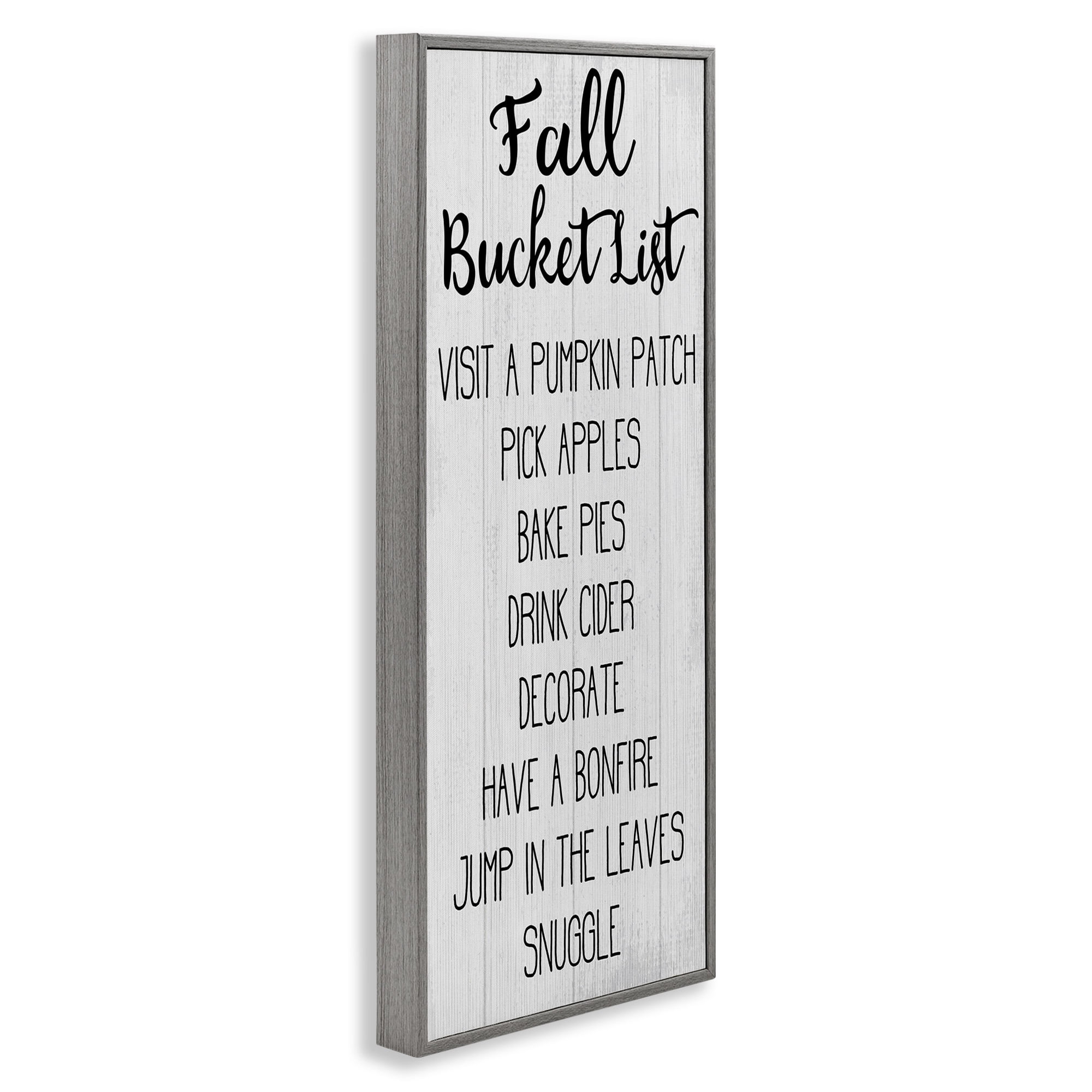 Stupell Industries Fall Bucket Goals Sign Typography Painting Gray Framed Art Print Wall Art, 10 x 24