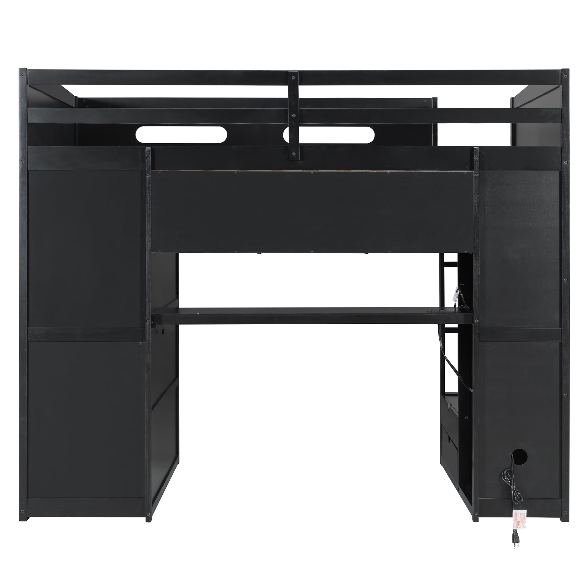 Mintazer Full Size Gaming Loft Bed with Desk & Dual Wardrobes, Esports Loft Bed with RGB LED Light & Storage Drawers, Black & Purple