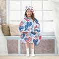 thumbnail image 7 of Dailycode Wearable Blanket Hoodie Oversized Sherpa Flannel Blankets with Pocket for 3-14 Year Old American Flag Heart, 7 of 7