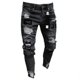 thumbnail image 1 of Pantalones vaqueros elásticos rasgados ajustados con bordado de motorista para hombre Tan Jianjun unisex, 1 of 2
