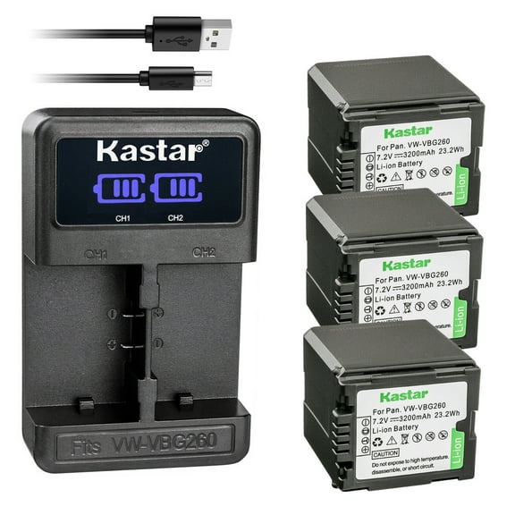 Kastar 3 Pack Battery and LCD Dual USB Charger Compatible with Panasonic DMW-BLA13, DMW-BLA13A, DMW-BLA13AE Battery, Panasonic Panasonic DE-A38, VSK0631, VSK0697, VSK0698 Charger