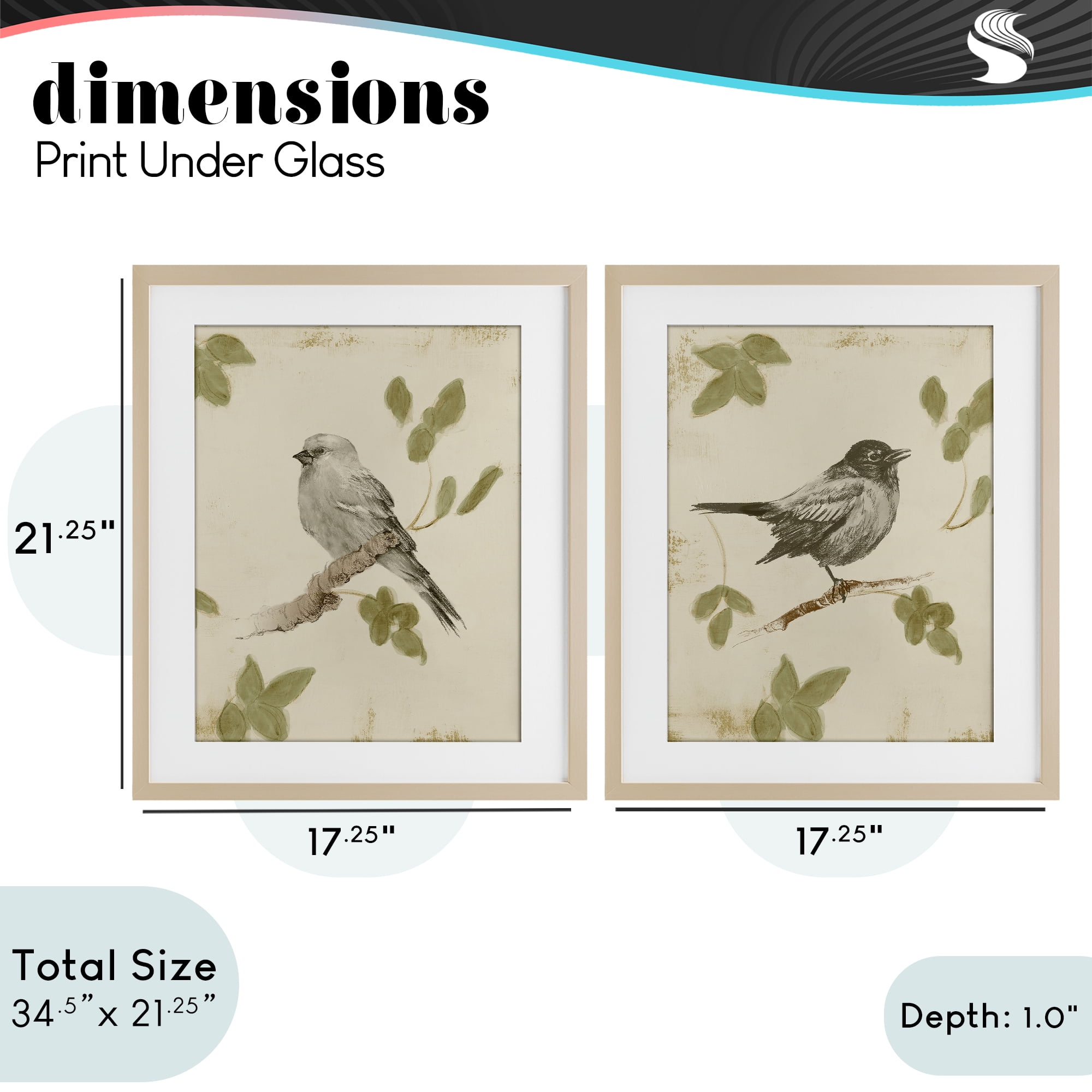Stupell Industries Neutral Bird Scene 2 Piece Birch Framed Print Under Glass Set, design by Lanie Loreth