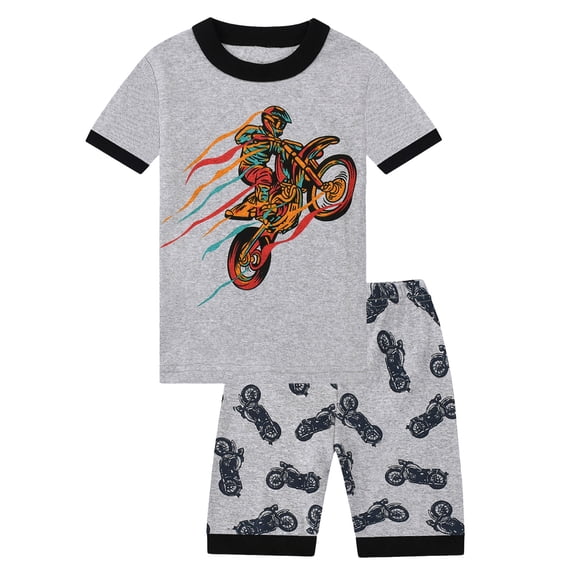 Quealent Toddler Boys Pajamas Kids Dinosaur Summer PJS Monster Truck Boy Tractor Jammies Hockey Short Sets 2-7 Years Gray for Size 90