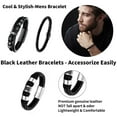 thumbnail image 4 of 5pcs Black Leather Bracelets for Men, Leather Bracelet with Stainless Steel Closure, 4 of 7