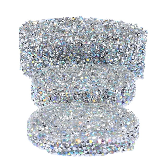 Miangastore 3 Rolls Trimming Ribbon Wedding Diamond Sparkle Rhinestone DIY Diamond Mesh