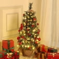 thumbnail image 4 of Senfot 3FT Christmas Tree，Pre-Lit Christmas Tree Tabletop with 78 LED Lights, Artificial Christmas Tree with Berry Clusters, Battery Operated, Flocked Potted Christmas Tree for Front Door, Porch, 4 of 8