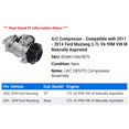 thumbnail image 2 of A/C Compressor - Compatible with 2011 - 2014 Ford Mustang 3.7L V6 99M VIN M Naturally Aspirated 2012 2013, 2 of 2