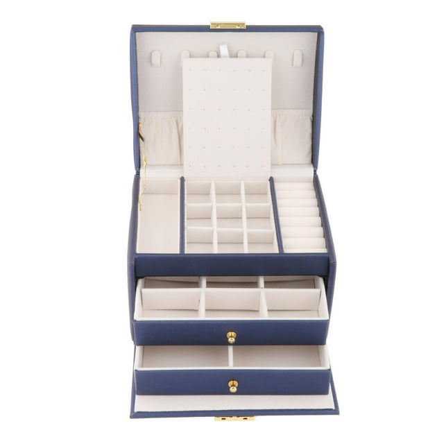 jifeng Luxury PU Leather Jewelry Storage Box Treasure Earrings Makeup Blue