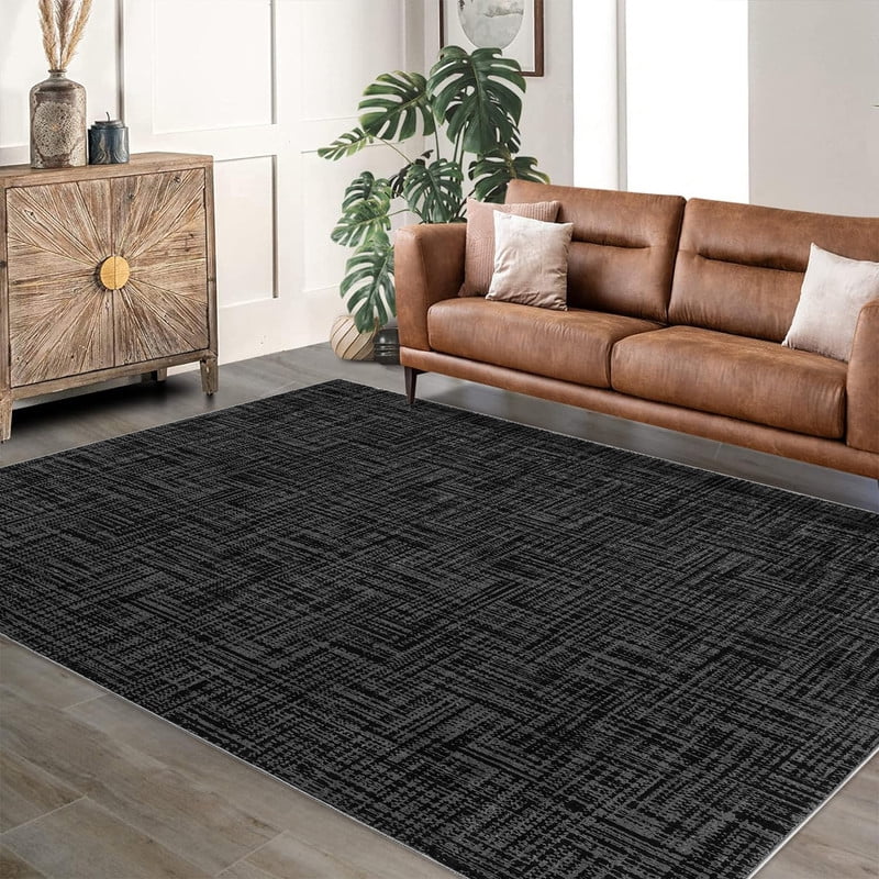 Washable Rug 10x13 for Living Room Modern Abstract Area Rug Non-Slip Large Foldable Stain Resistant Accent Floor Carpet for Home Office, Black