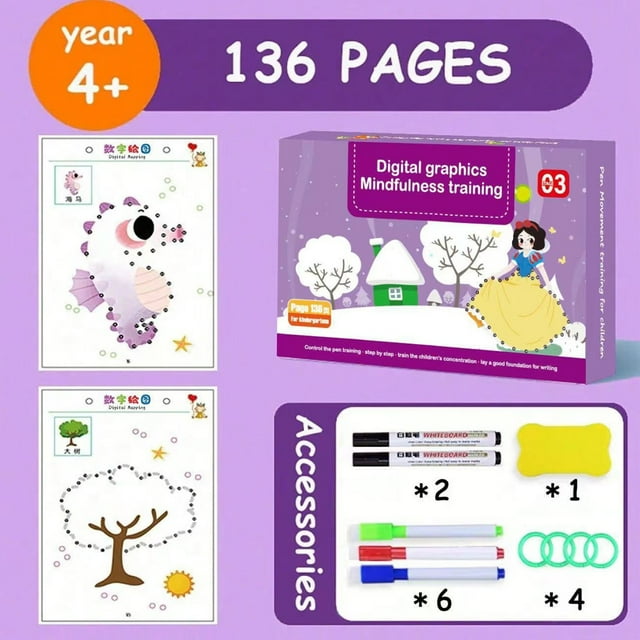 Livre de Pratique de Contrôle de Stylo Réutilisable pour les Enfants d'Âge Préscolaire - Cartes de Traçage Effaçables, Kit d'Entraînement à la Concentration