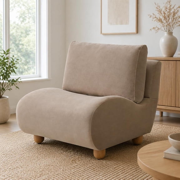 Christopher Knight Home 30.1" Modern Curved Accent Chair, Velvet Upholstered with Wood Legs, Mocha