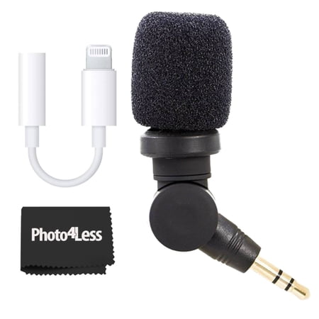 Saramonic 3.5mm TRS Omnidirectional Integrated Swivel Unidirectional Mic XM1 + Lightning to 3.5mm Audio Adapter