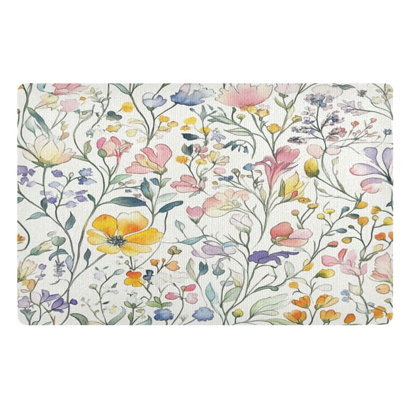 Yayeee Doormat for Inside 20"x32" Absorbent Low-Profile Washable Non-Slip Rubber Backed Entryway Rug, Watercolor Wildflowers