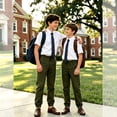 thumbnail image 3 of School Uniform for Teens Boys Baggy Joggers Pants Preppy Workout Athletic Casual Plus Size Lightweight Fall Sweatpants 3-13Y, Army Green, 110, 3 of 3