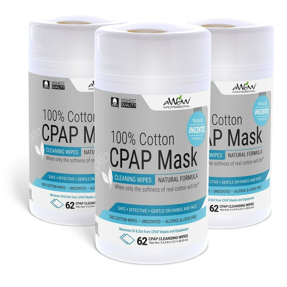 AWOW Professional CPAP Mask Wipes, 3 Pack (186 Wipes), Unscented 100
