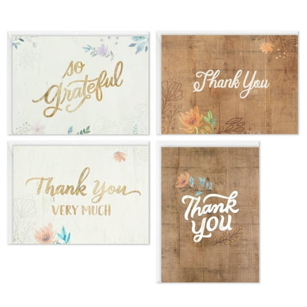 Hallmark Blank Thank You Notes, Rustic Woodgrain Floral, 40 ct.