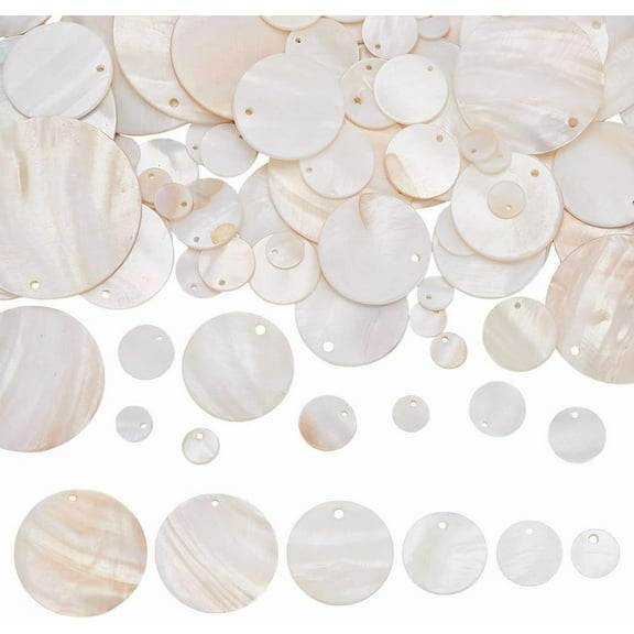 Flat Round Sea Shell Pendants Seashell Color 10~50x1.5~3mm Hole: 1~3mm 100pcs/set