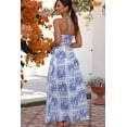 thumbnail image 2 of Womens Summer Graphic Print Spaghetti Strap Sleeveless A-Line Maxi Dress (M, MultiBlue), 2 of 7