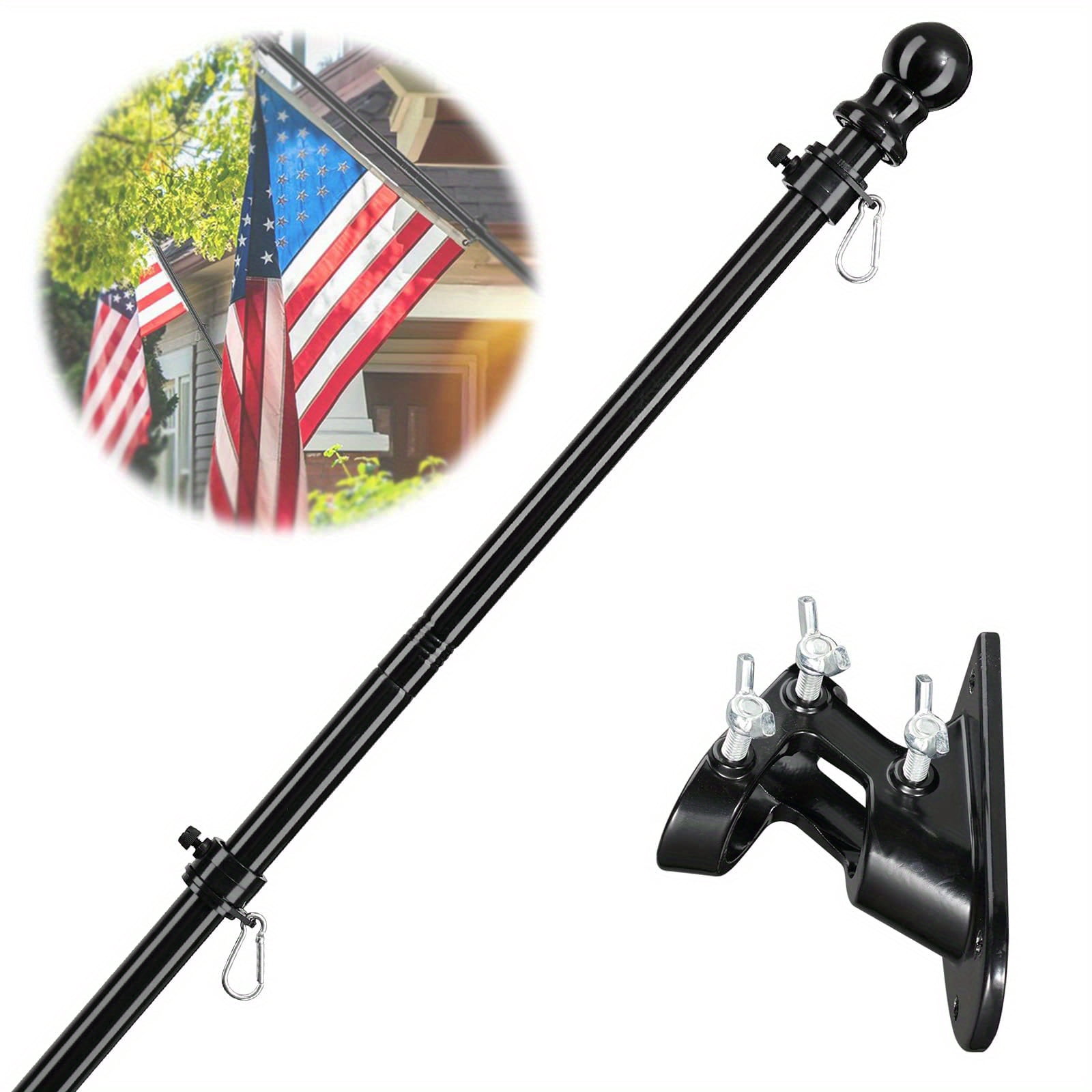 5-7ft Tangle Free Flag Pole for House with Holder Bracket, Residential Flagpole Kit for Outdoor Porch Garage