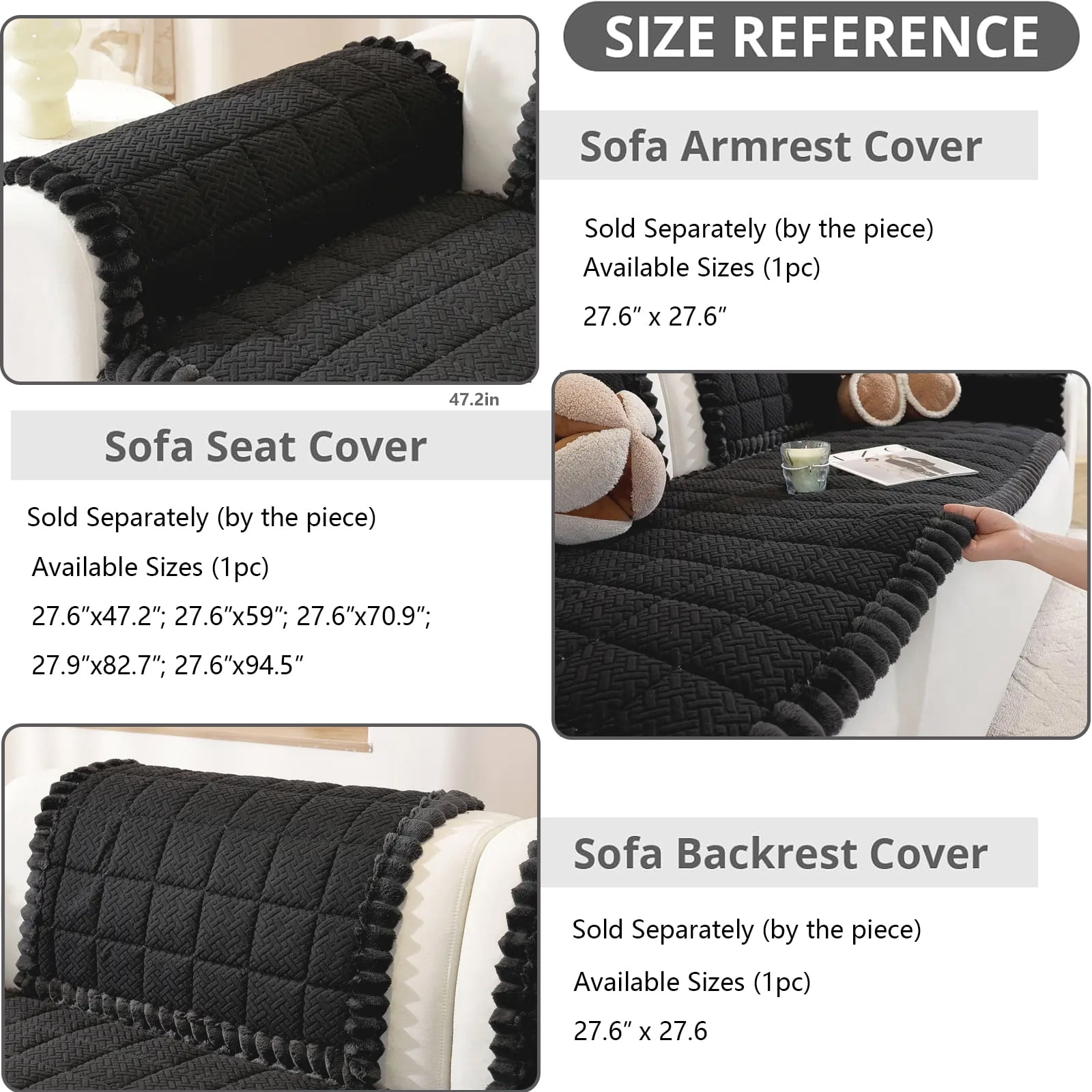Couch Cover for Dogs Washable, Pet Couch Covers for Sofa, Soft Fuzzy Sofa Cover, Thick Couch Protector for Dogs, Pet Friendly Dog Mat for Couches and Sofas (27.6" x 82.7", 1 Pack, Black)