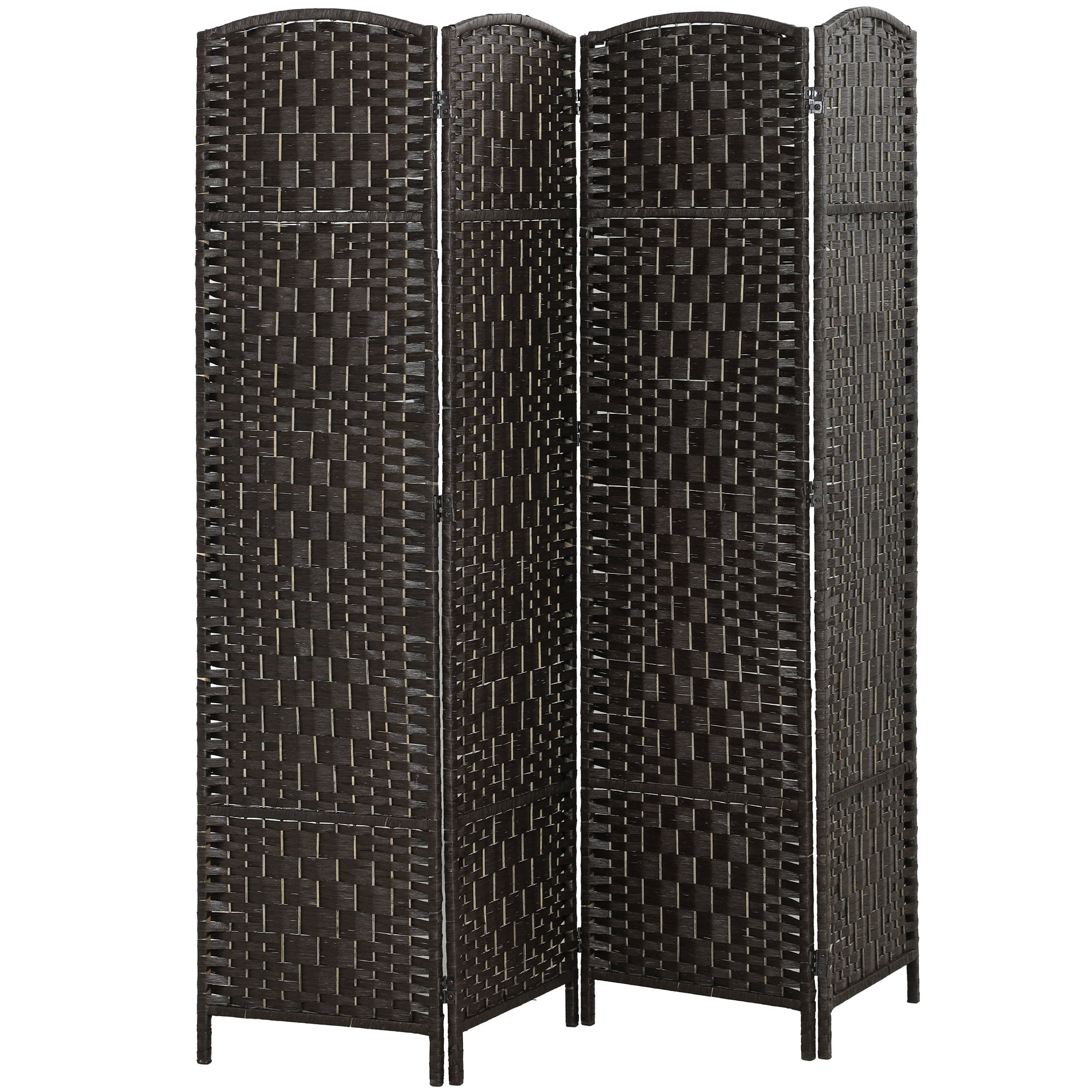 HOMCOM Room Divider, 4 Panel Folding Privacy Screen, 70.9" Tall Portable Wicker Weave Partition Wall Divider for Bedroom, Home Office, Coffee