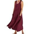 thumbnail image 1 of Vestido sin mangas de cuello redondo liso para mujer: corte holgado, tejido transpirable para primavera/verano/otoño, vestido largo con bolsillos, talla real., 1 of 7