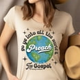 thumbnail image 4 of Preach the Gospel Shirt – Mark 16:15 Christian Evangelism Earth Graphic Tee, Heliconia, Size M, 4 of 6