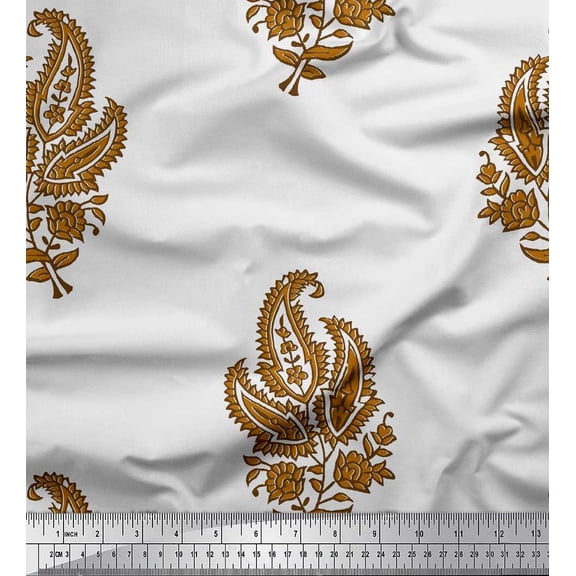 Soimoi Cotton Duck Fabric Floral & Paisley Block Printed Craft Fabric by The Yard 42 Inch Wide